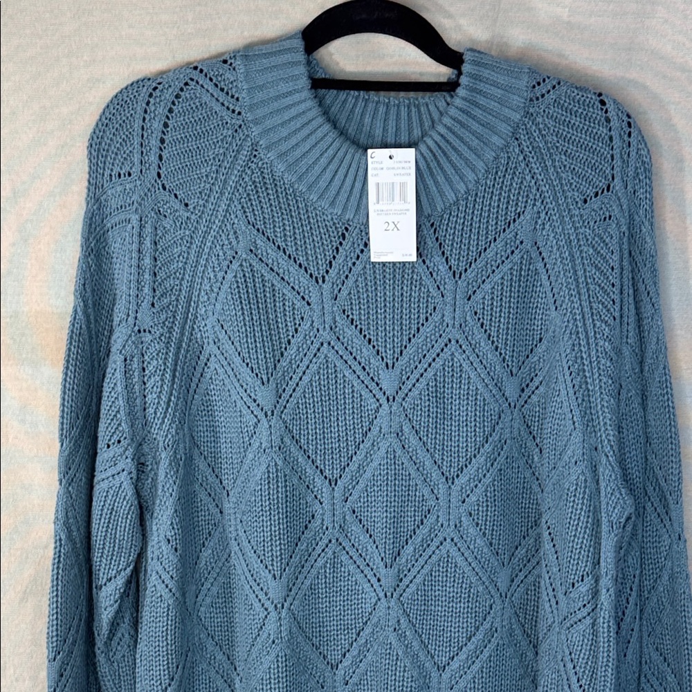 Architect Sweater Blue Cowl Neck Tunic Length in Size 1X & 2X NWT - Picture 4 of 14